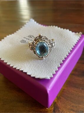 Ornate Silver Ring with Blue Topaz Gemstone